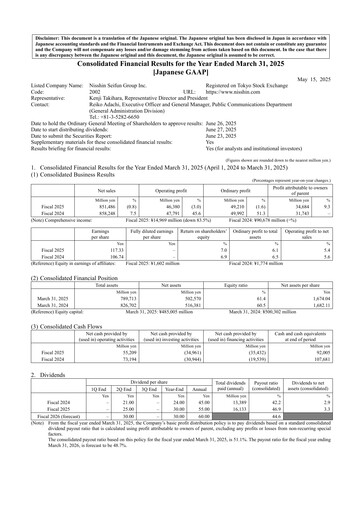 Thumbnail Nisshin Seifun Group
 Financial Statement fy2025