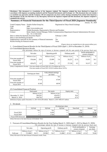 Thumbnail Nisshin Seifun Group
 Quarterly Report 2020-q3