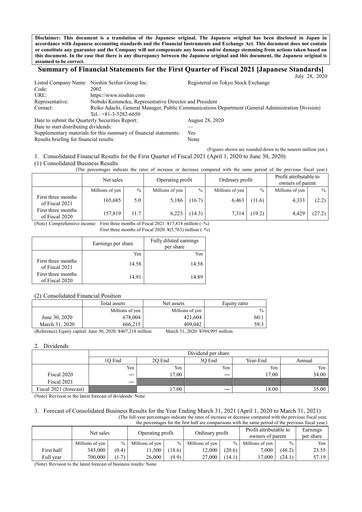 Thumbnail Nisshin Seifun Group
 Quarterly Report 2021-q1