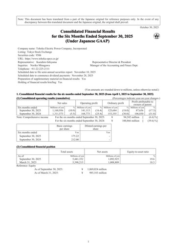 Thumbnail Tohoku Electric Power
 Half-year Report 2026-h1