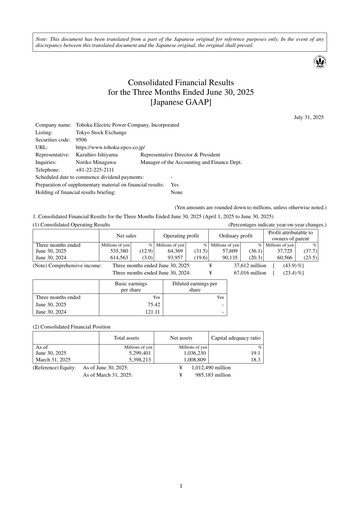 Thumbnail Tohoku Electric Power
 Quarterly Report 2026-q1