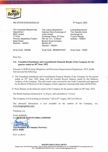 Thumbnail Berger Paints
 Quarterly Report 2022-q1