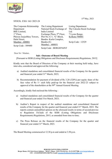 Thumbnail Berger Paints
 Quarterly Report 2022-q4