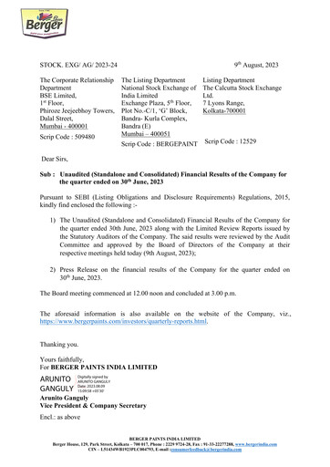 Thumbnail Berger Paints
 Quarterly Report 2023-q1