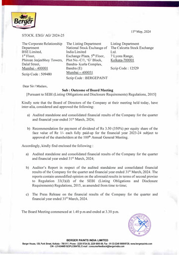 Thumbnail Berger Paints
 Quarterly Report 2023-q4