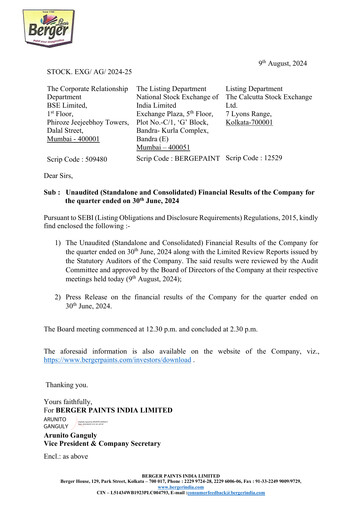 Thumbnail Berger Paints
 Quarterly Report 2024-q1
