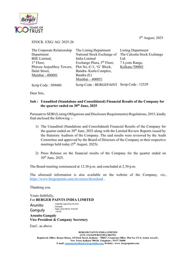 Thumbnail Berger Paints
 Quarterly Report 2025-q1