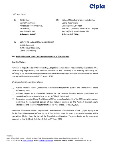 Thumbnail Cipla Financial Statement 2025-2026