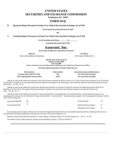 Thumbnail Assurant Quarterly Report 2025-q2