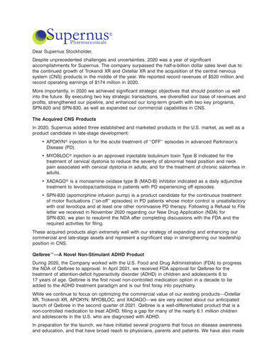 Vorschaubild Supernus Pharmaceuticals
 Jahresbericht 2020