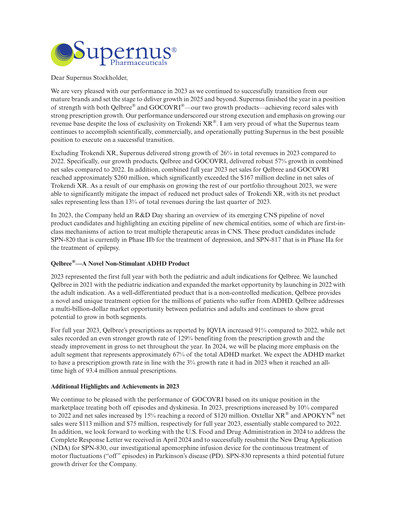 Vorschaubild Supernus Pharmaceuticals
 Jahresbericht 2023