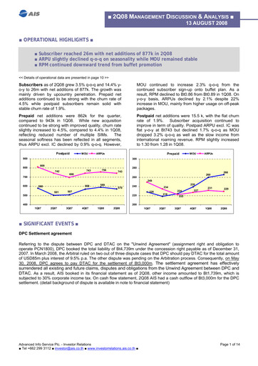 Thumbnail Advanced Info Service (AIS) Quarterly Report 2008-q2