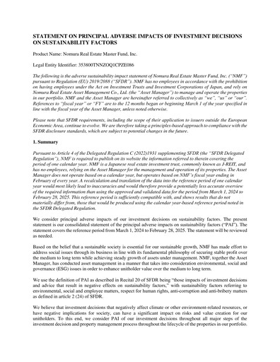 Thumbnail Nomura Real Estate Master Fund ESG Report 2024
