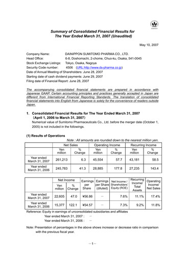 Vorschaubild Sumitomo Pharma
 Finanzmitteilung fy2006