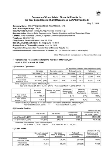 Vorschaubild Sumitomo Pharma
 Finanzmitteilung fy2013