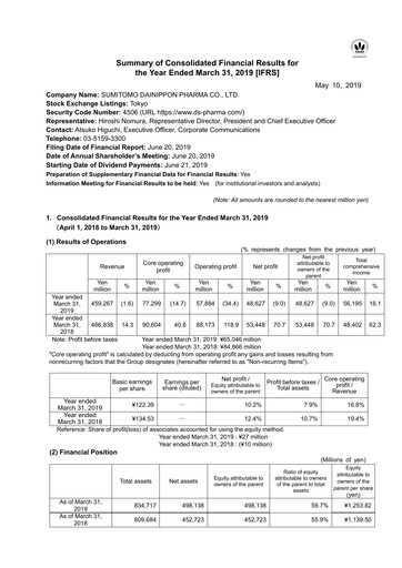 Vorschaubild Sumitomo Pharma
 Finanzmitteilung fy2018