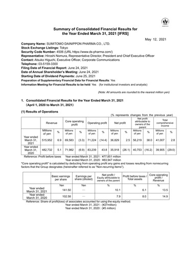 Vorschaubild Sumitomo Pharma
 Finanzmitteilung fy2020