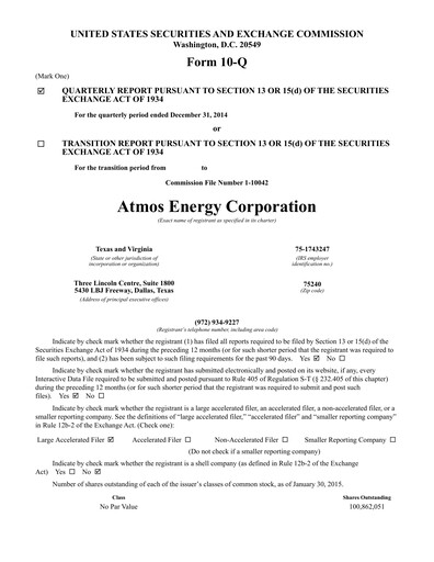 Thumbnail Atmos Energy Quarterly Report 2015-q1