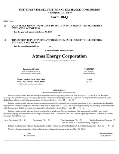 Thumbnail Atmos Energy Quarterly Report 2015-q3