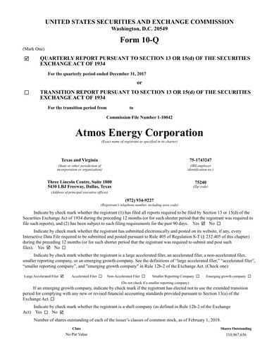 Thumbnail Atmos Energy Quarterly Report 2018-q1