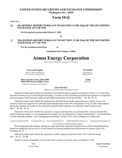 Thumbnail Atmos Energy Quarterly Report 2018-q2