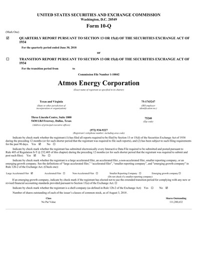 Thumbnail Atmos Energy Quarterly Report 2018-q3