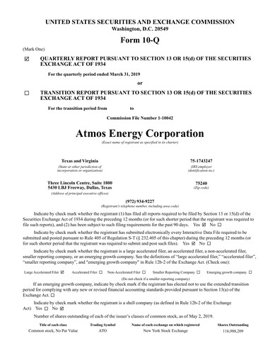 Thumbnail Atmos Energy Quarterly Report 2019-q2