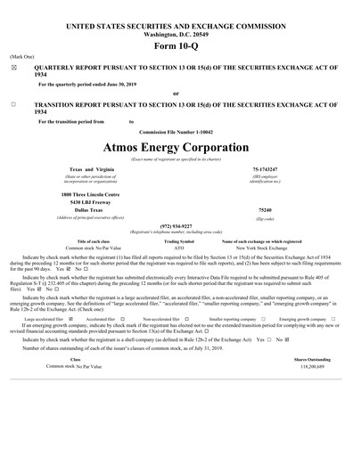 Thumbnail Atmos Energy Quarterly Report 2019-q3