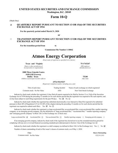 Thumbnail Atmos Energy Quarterly Report 2020-q2