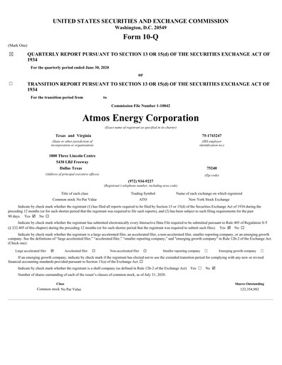 Thumbnail Atmos Energy Quarterly Report 2020-q3