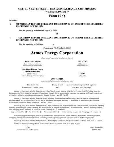 Thumbnail Atmos Energy Quarterly Report 2021-q2
