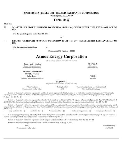 Thumbnail Atmos Energy Quarterly Report 2021-q3