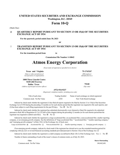 Thumbnail Atmos Energy Quarterly Report 2023-q3