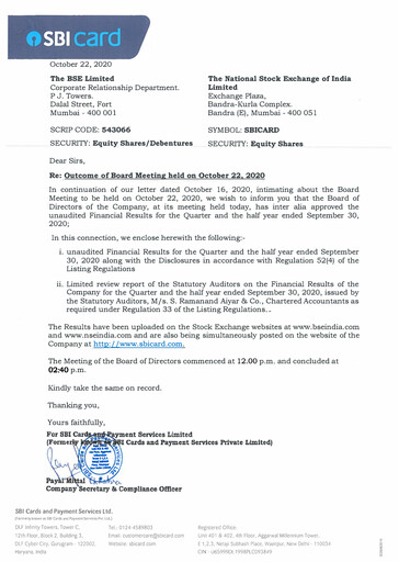 Thumbnail SBI Card Quarterly Report 2020-q2