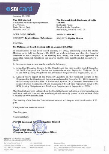 Thumbnail SBI Card Quarterly Report 2021-q3
