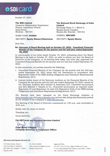 Thumbnail SBI Card Quarterly Report 2023-q2