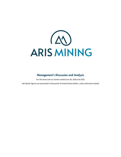 Thumbnail Aris Mining Quarterly Report 2026-q2