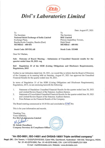 Thumbnail Divis Laboratories Quarterly Report 2021-q1