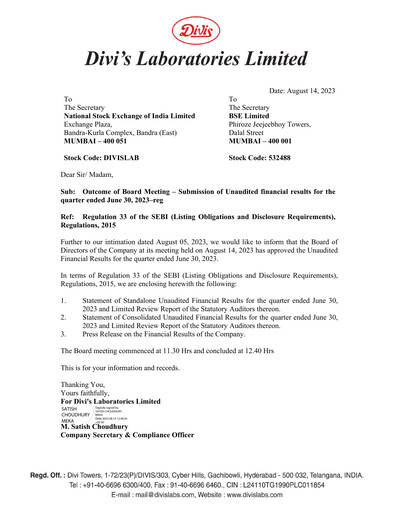 Thumbnail Divis Laboratories Quarterly Report 2023-q1