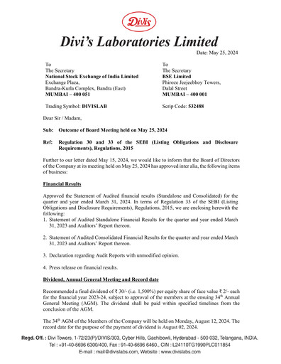 Thumbnail Divis Laboratories Quarterly Report 2023-q4