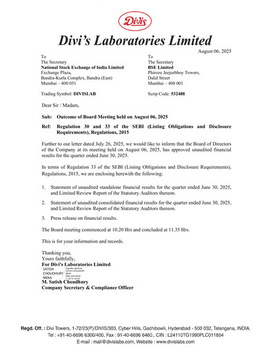 Thumbnail Divis Laboratories Quarterly Report 2025-q1
