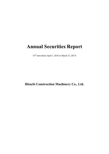 Thumbnail Hitachi Construction Machinery Annual Report 2016