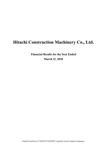 Thumbnail Hitachi Construction Machinery Financial Statement fy2009