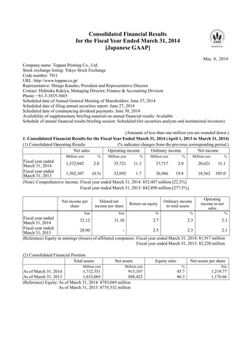 Thumbnail Toppan Financial Statement fy2014