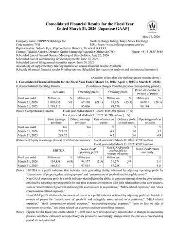 Miniature Toppan Bilan financier fy2026