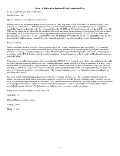 Thumbnail SNDL Inc.
 Financial Statement 2020