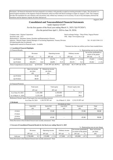 Thumbnail Kajima
 Quarterly Report 2024-q1