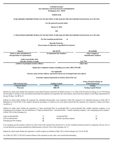 Vorschaubild Borealis Foods Quartalsbericht 2025-q1