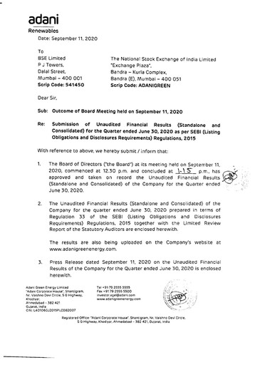Thumbnail Adani Green Energy
 Quarterly Report 2020-q1