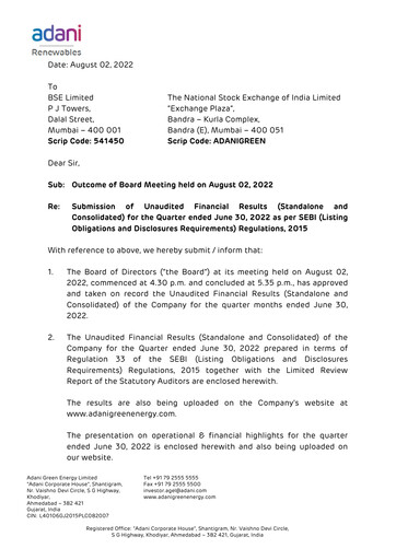 Thumbnail Adani Green Energy
 Quarterly Report 2022-q1